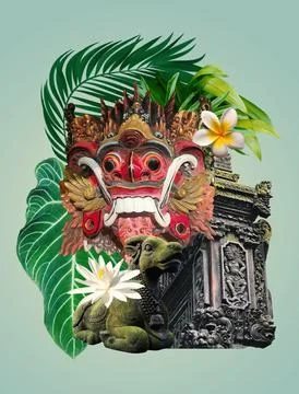 The collage on the theme of Bali, Indonesia. Tamples. Travel and vacation c.. Stock Photos