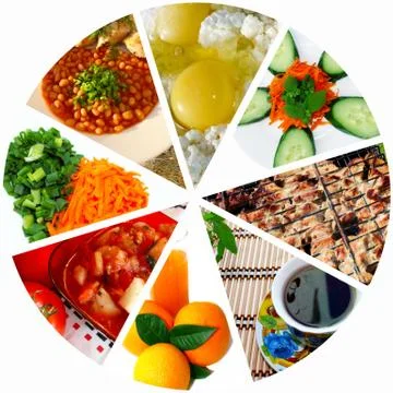 Collage on the theme of food. Stock Photos