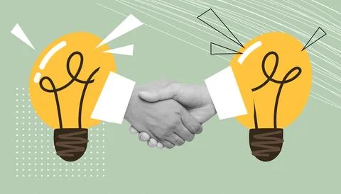 Collage on the theme of idea. An idea for a successful business. A win-win st Stock Photos
