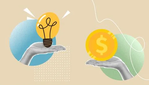 Collage on the theme of idea. An idea for a successful business. A win-win st Stock Photos