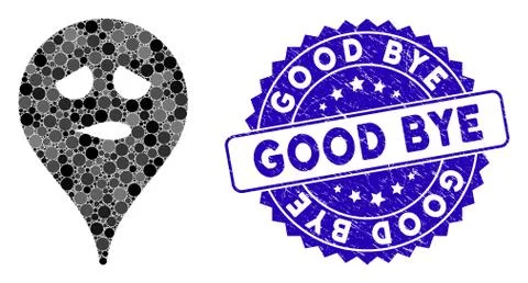 Collage Thinking Smiley Map Marker Icon with Grunge Good Bye Stamp Stock Illustration