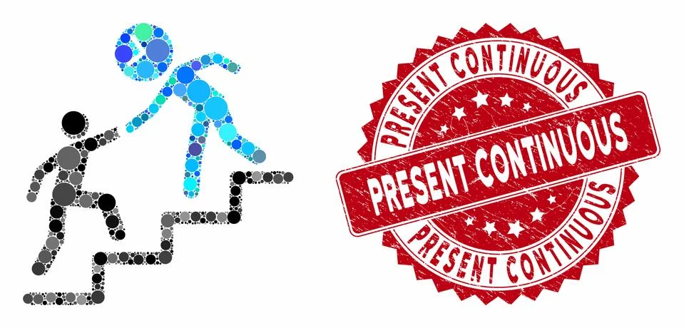 Collage Time Manager Help with Distress Present Continuous Seal Stock Illustration