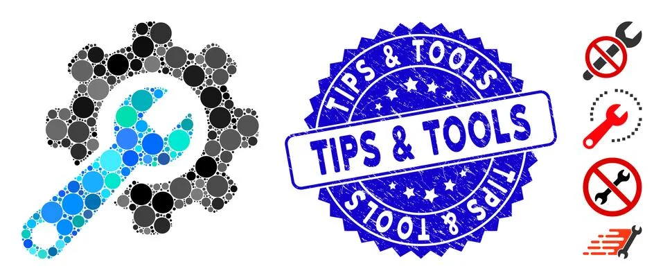 Collage Tools Icon with Scratched Tips &amp; Tools Seal Ilustração Stock