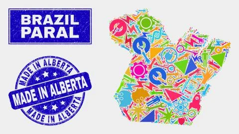 Collage Tools Paral State Map and Grunge Made in Alberta Stamp Seal Stock Illustration