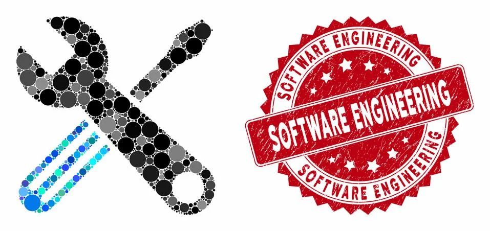 Collage Tools with Scratched Software Engineering Stamp Illustrazione stock