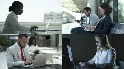 Collage of top managers working with laptop Stock Footage 132940527