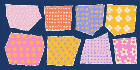 Collage torn out Paper Shape Set in Contemporary Style with cute hand drawn イラスト素材