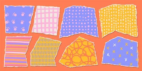 Collage torn out Paper Shape Set in Contemporary Style with cute hand drawn Illustrazione stock