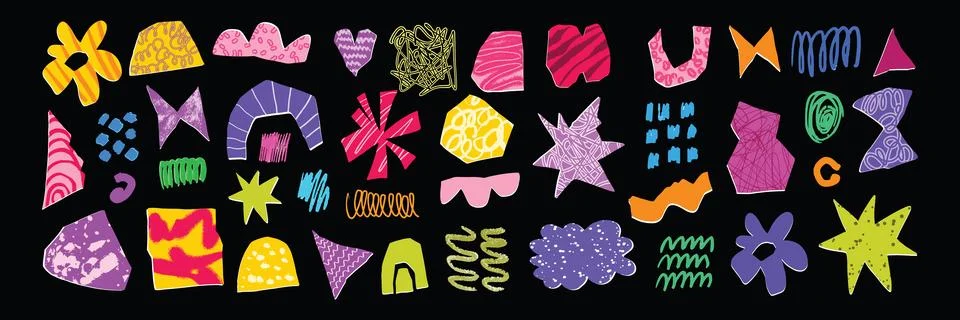 Collage torn paper set, vector colorful cut note piece, hand drawn pencil Illustrazione stock