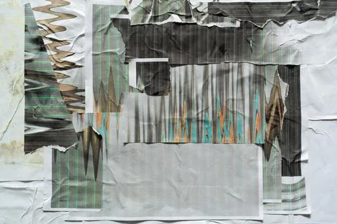 Collage of torn papers with abstract graphic from photocopy art technique Stock Illustration