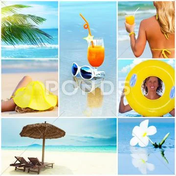 Collage tropical beach Stock Photos