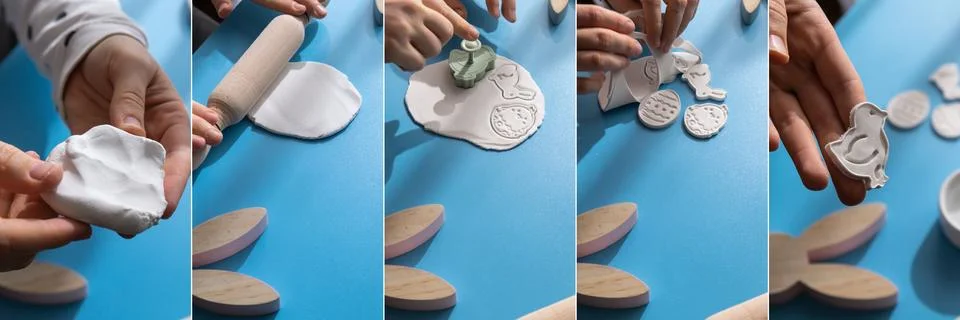 Collage tutorial Creator is using white air dry clay for making decor to EASTER 写真素材