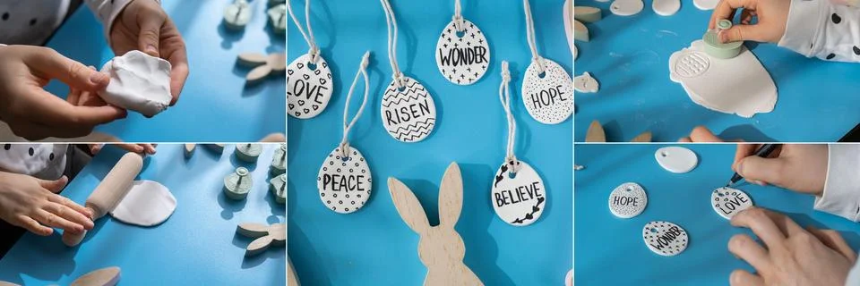 Collage tutorial Unrecognizable artist do it yourself air dry clay crafts for 写真素材