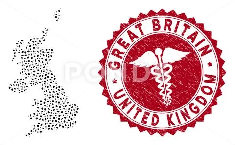 Collage United Kingdom Map with Textured Serpents Stamp Seal Stock Illustration