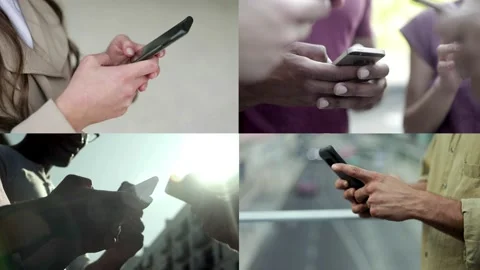 Collage of unrecognizable people typing on smartphone Video stock 132939809