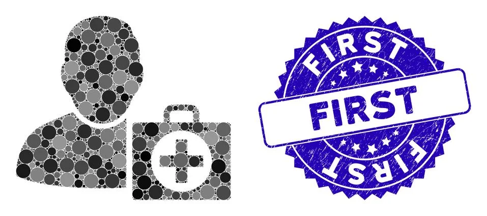 Collage User First Aid Icon with Grunge First Seal Stock Illustration