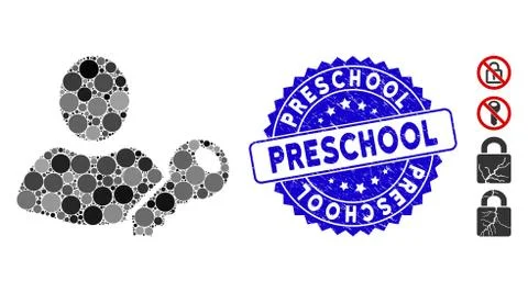 Collage User Key Icon with Grunge Preschool Seal Stock Illustration