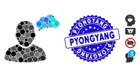 Collage User Thinking Cloud Icon with Textured Pyongyang Seal Stock Illustration