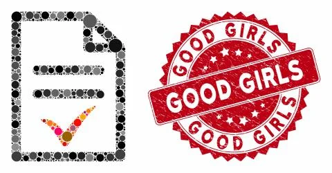 Collage Valid Document with Scratched Good Girls Seal Stock Illustration