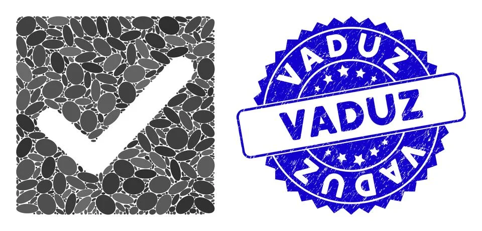 Collage Valid Tick Icon with Scratched Vaduz Seal Illustrazione stock
