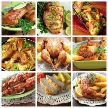 Collage of various chicken products Stock Illustration