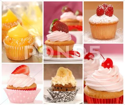 Collage of various cupcakes Stock Illustration