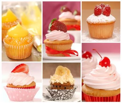 Collage of various cupcakes Stock Illustration