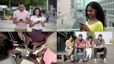 Collage of various people using mobile phone Stock Footage 132943784