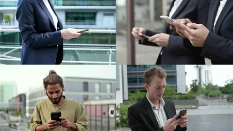 Collage of various people using smartphone Stock Footage 132941402