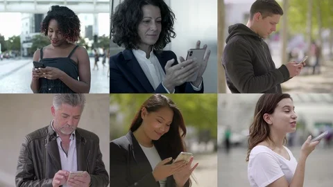 Collage of various people using smartphones Stock Footage 118770270