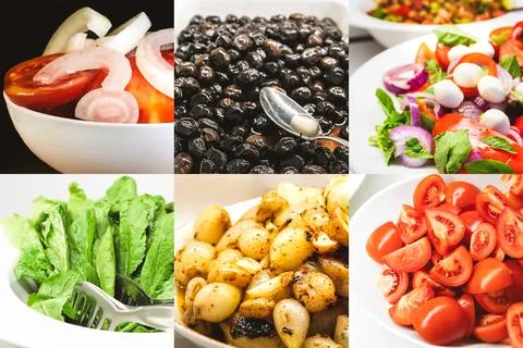 Collage of various salads. Composite image. Fotos de archivo