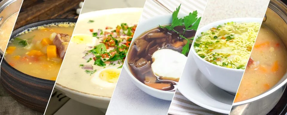 Collage of various soups 库存照片