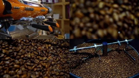 Collage of various video clips covering the topic of coffee Stock Footage 100162944