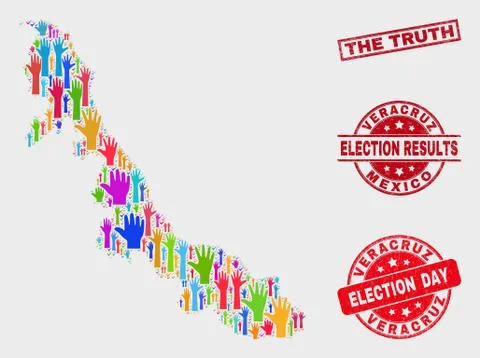 Collage of Vote Veracruz State Map and Grunge The Truth Watermark 스톡 일러스트