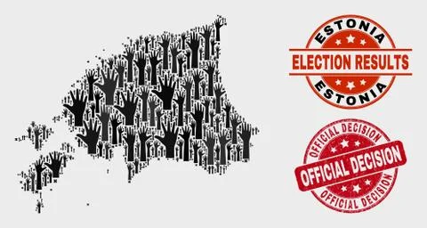 Collage of Voting Estonia Map and Scratched Official Decision Seal Illustrazione stock