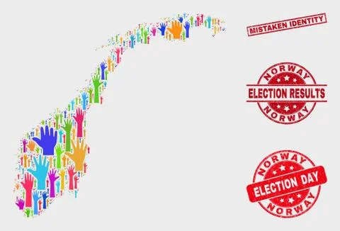 Collage of Voting Norway Map and Grunge Mistaken Identity Stamp Stock Illustration