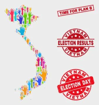 Collage of Voting Vietnam Map and Scratched Time for Plan B Stamp Seal Stock Illustration