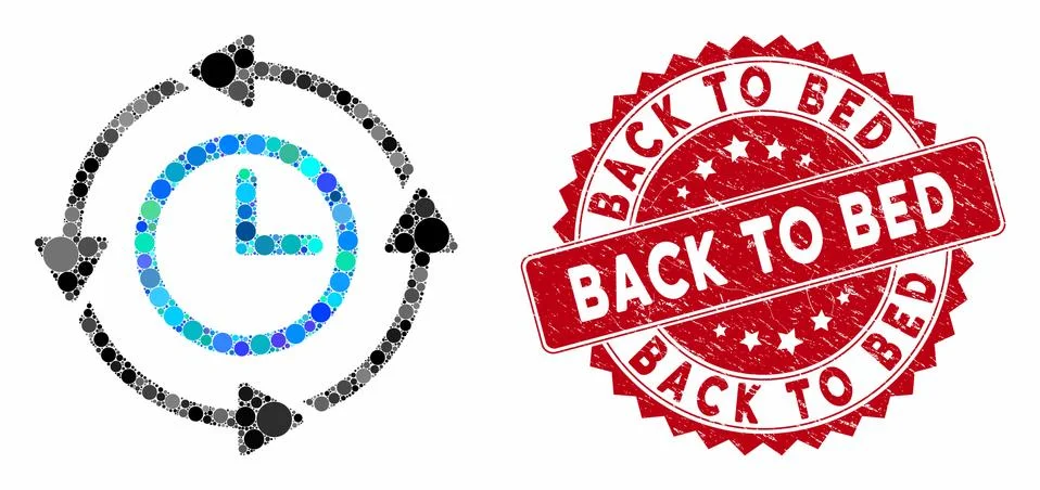 Collage Wayback Clock with Distress Back to Bed Stamp Stock Illustration