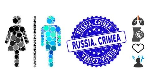 Collage WC Persons Icon with Textured Russia, Crimea Stamp イラスト素材