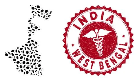 Collage West Bengal State Map with Grunge Healthcare Watermark Stock Illustration
