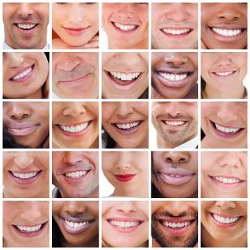 Collage of white smiles Stock Photos