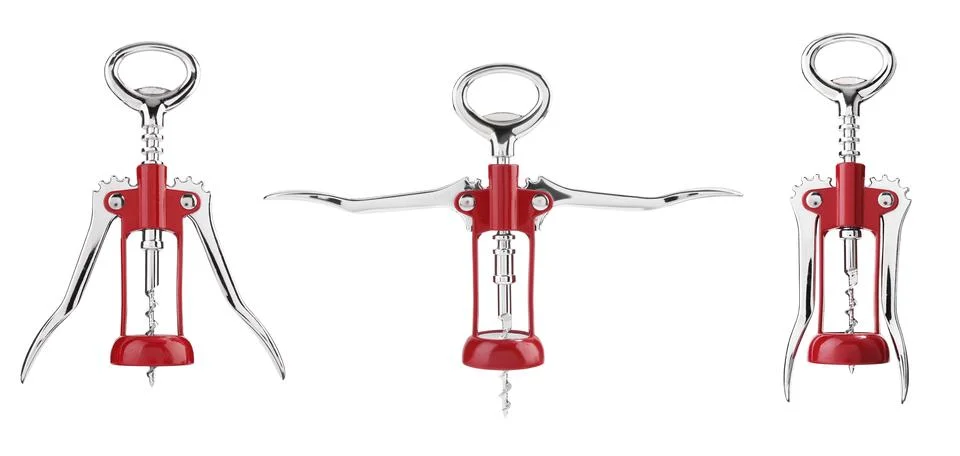 Collage with wing corkscrew on white background Photos