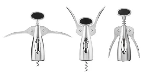 Collage with wing corkscrew on white background Photos
