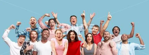 Collage of winning success happy men and women celebrating being a winner. Stock Photos