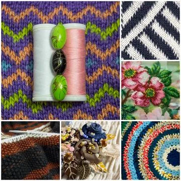 Collage with womens needlework Stock Photos