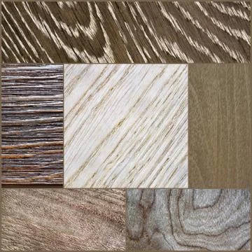 Collage of wooden textures with different patterns. Stock Photos