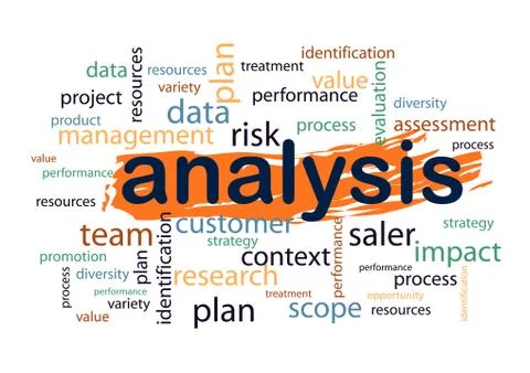 Collage of words on topic Analysis Stock Illustration