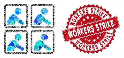 Collage Workers with Scratched Workers Strike Seal Stock Illustrationen