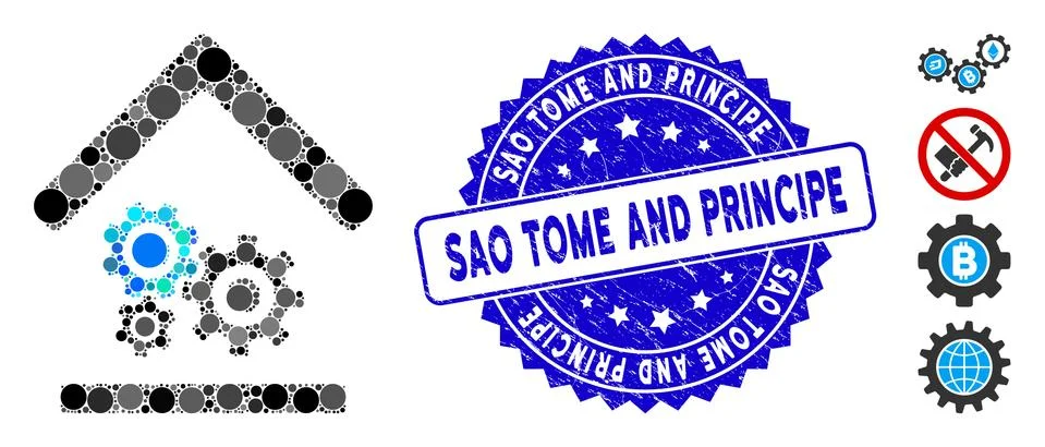 Collage Workshop Icon with Textured Sao Tome and Principe Seal Ilustração Stock