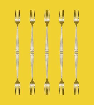 A collage of yellow colored forks Stock Photos